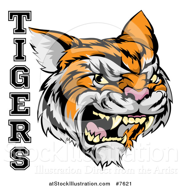 Vector Illustration of a Vicious Growling Tiger Mascot Face and Text