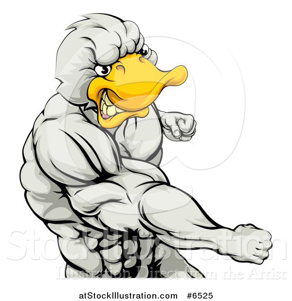 Vector Illustration of a Vicious Muscular Duck Man Punching