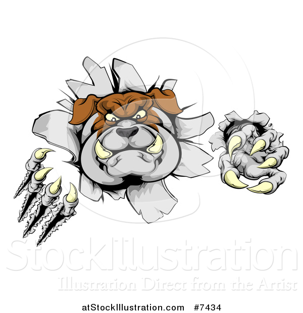 Vector Illustration of a Vicious Tough Bulldog Monster Shredding Through a Wall 2