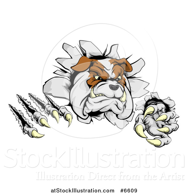 Vector Illustration of a Vicious Tough Bulldog Monster Shredding Through a Wall