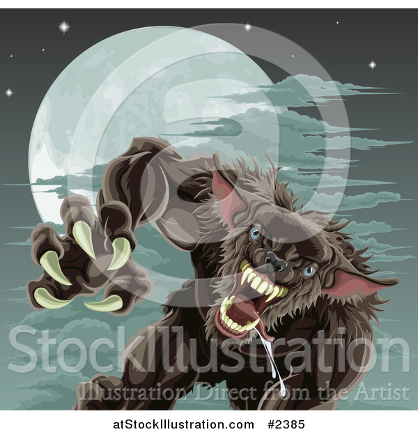 Vector Illustration of a Vicious Werewolf Attacking Under a Full Moon