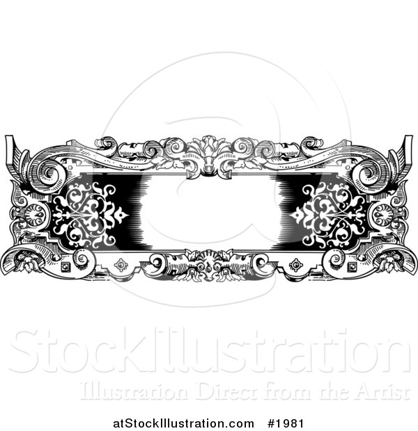 Vector Illustration of a Vintage Black and White Rococo or Baroque Horizontal Frame