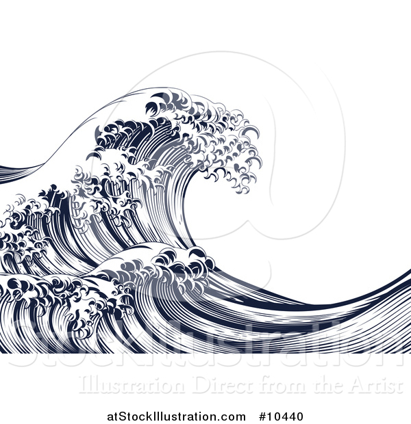 Vector Illustration of a Vintage Woodcut Engraved Japanese Styled Ocean Wave