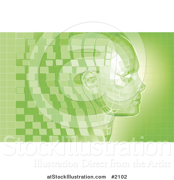 Vector Illustration of a Virtual Face in Profile with Green Pixels