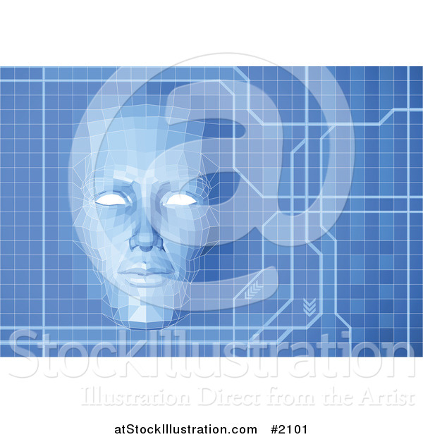 Vector Illustration of a Virtual Face over a Blue Technology Screen