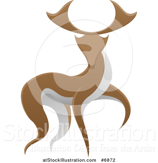 Vector Illustration of a Walking Brown and White Stag Deer Buck