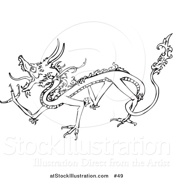 Vector Illustration of a Walking Dragon Outline