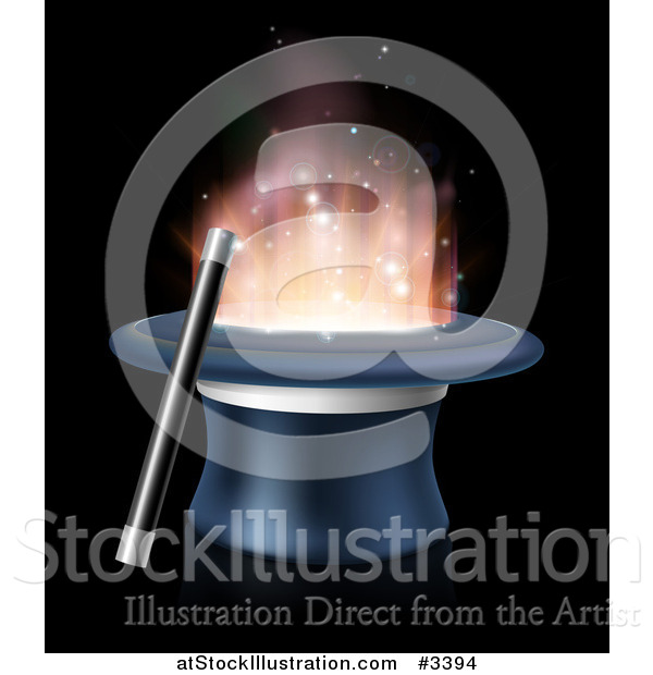 Vector Illustration of a Wand Resting Against a Magic Top Hat with Light
