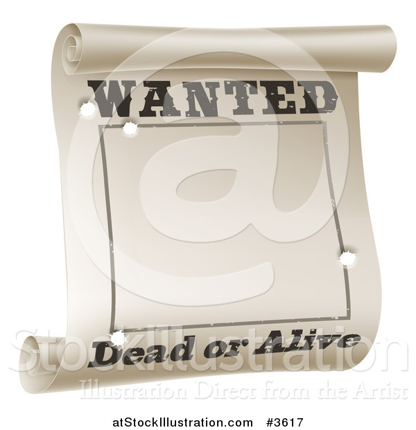 Vector Illustration of a Wanted Dead or Alive Poster with Bullet Holes