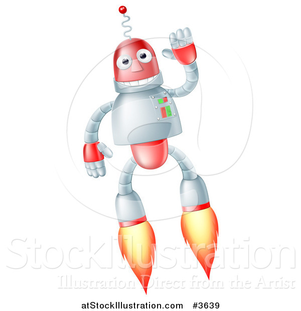 Vector Illustration of a Waving Flying Robot with Boosters