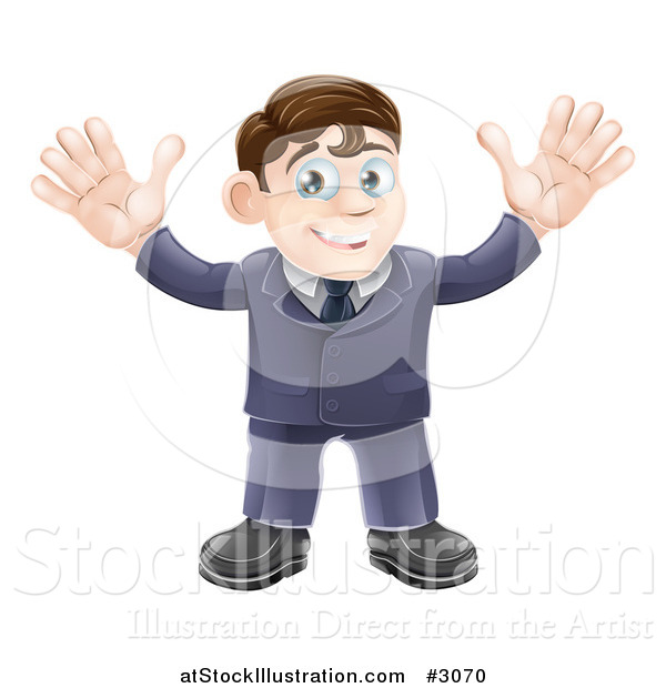 Vector Illustration of a Welcoming Businessman Waving with Both Hands