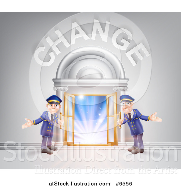 Vector Illustration of a Welcoming Door Men at an Entry Under Change Text