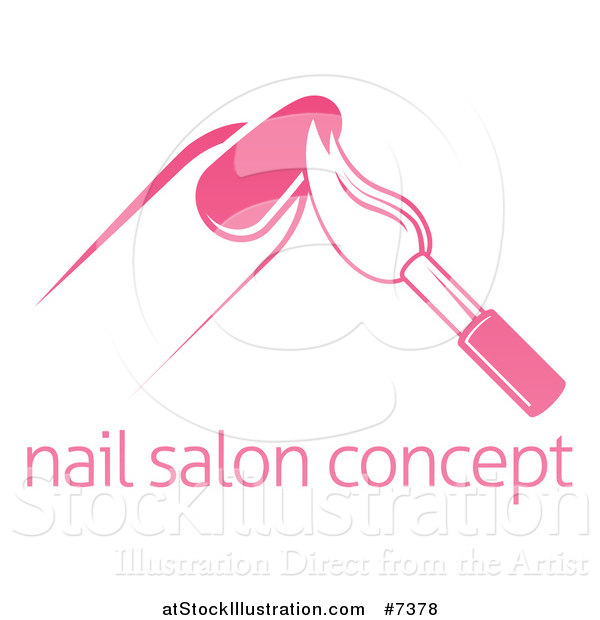 Vector Illustration of a White and Pink Nail Polish Brush and Finger Above Sample Text