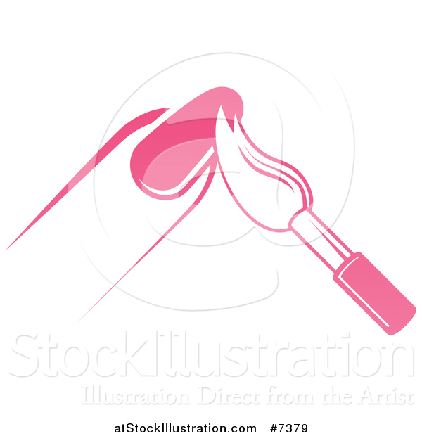 Vector Illustration of a White and Pink Nail Polish Brush and Finger