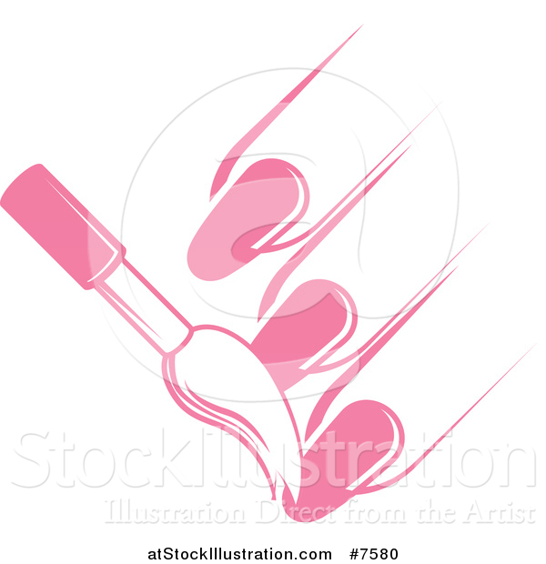 Vector Illustration of a White and Pink Nail Polish Brush and Fingers