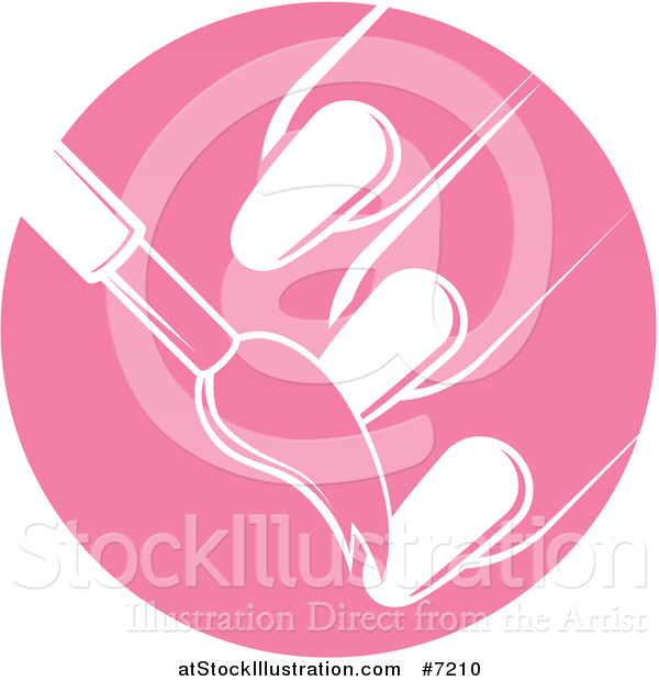 Vector Illustration of a White Brush Painting Finger Nails in a Pink Circle