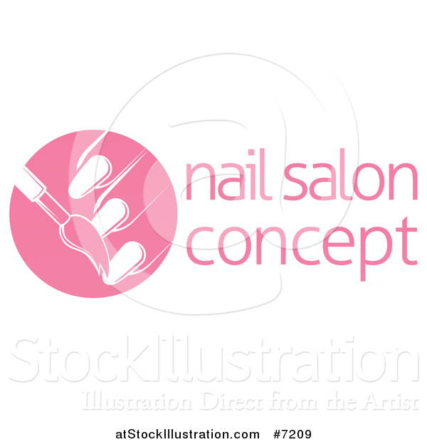 Vector Illustration of a White Brush Painting Finger Nails in a Pink Circle, Next to Sample Text