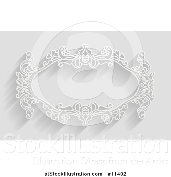 Vector Illustration of a White Ornate Vintage Floral Frame, on Gray with Shadows