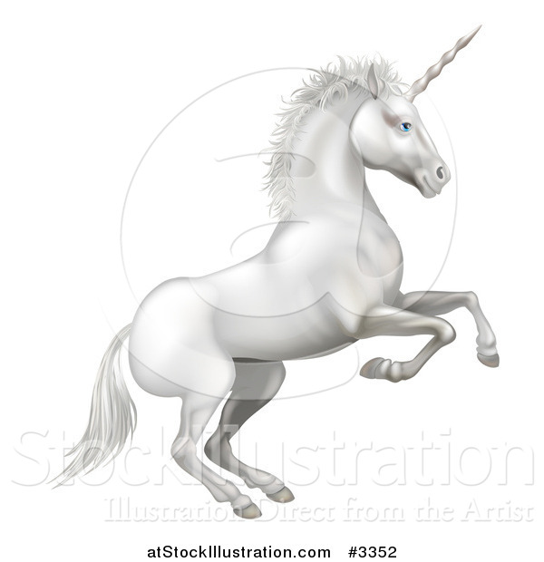 Vector Illustration of a White Rearing Unicorn