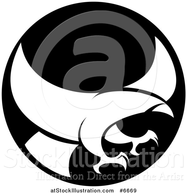 Vector Illustration of a White Silhouetted Eagle or Hawk Reading to Grab Prey in a Black Circle