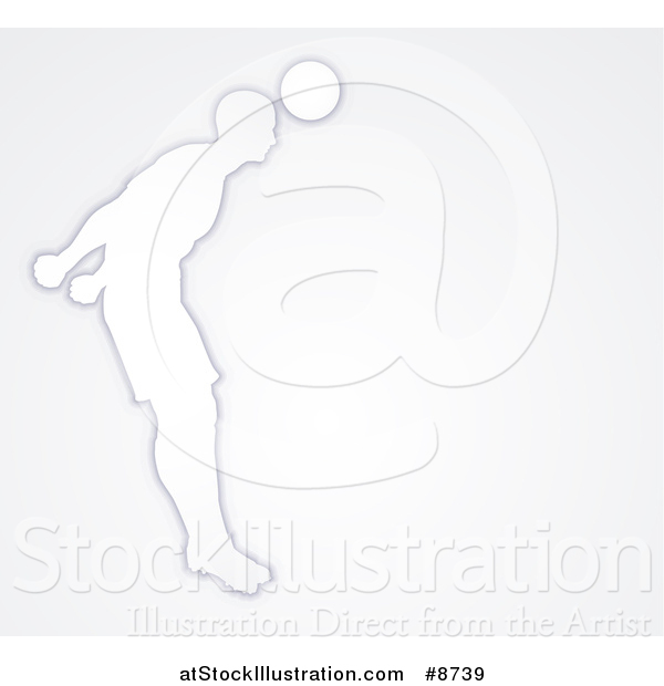 Vector Illustration of a White Silhouetted Male Soccer Player Heading a Ball, over Gray