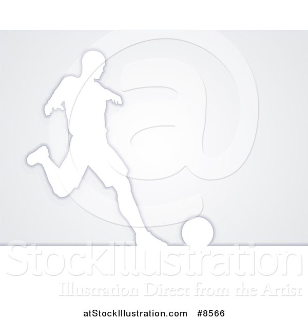 Vector Illustration of a White Silhouetted Male Soccer Player in Action, over Gray