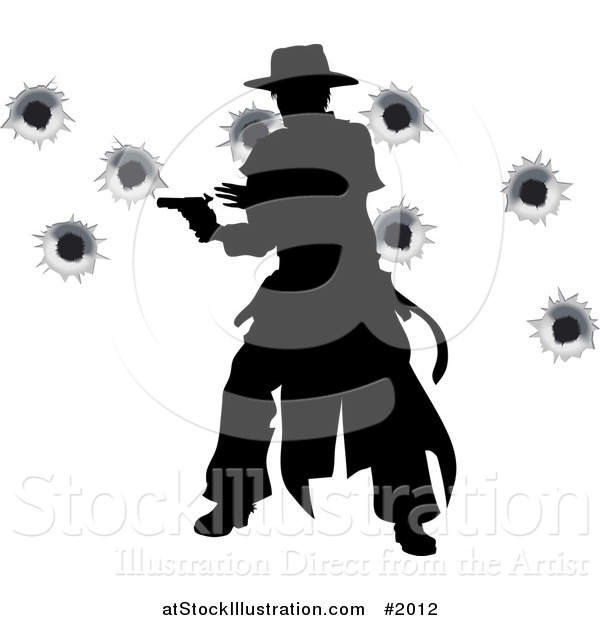Vector Illustration of a Wild West Gunslinger Firing His Gun, with Bullet Holes