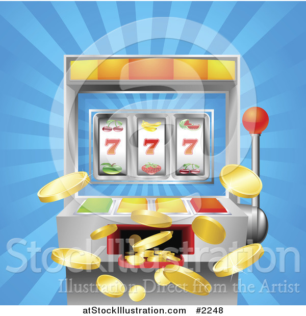 Vector Illustration of a Winning Slot Machine with Jackpot Coins Flying out