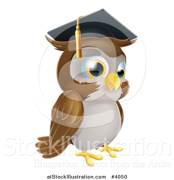 Vector Illustration of a Wise Professor Owl Wearing a Graduation Cap