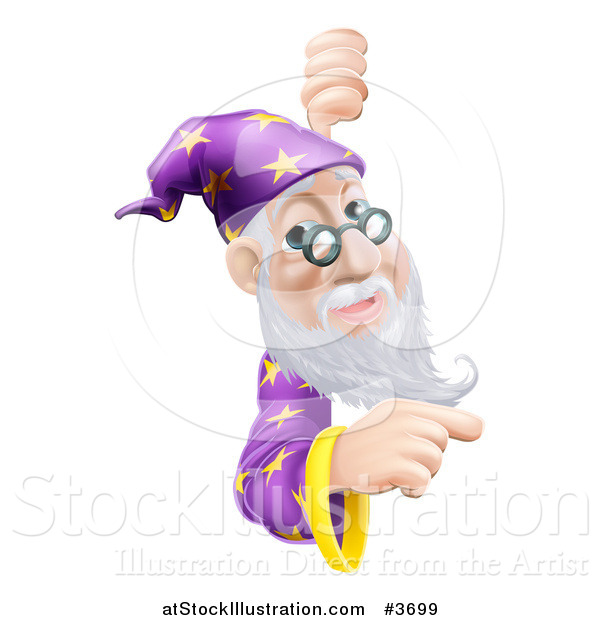 Vector Illustration of a Wizard Pointing Around a Sign