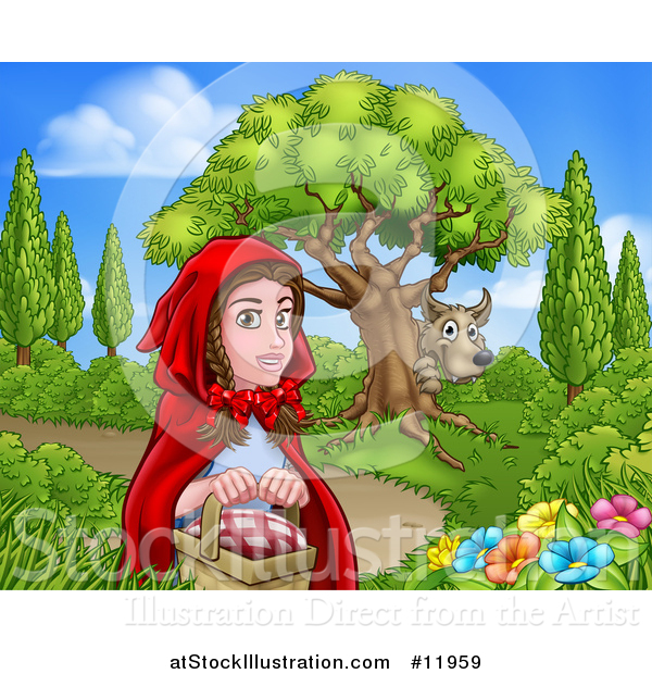 Vector Illustration of a Wolf Stalking Little Red Riding Hood