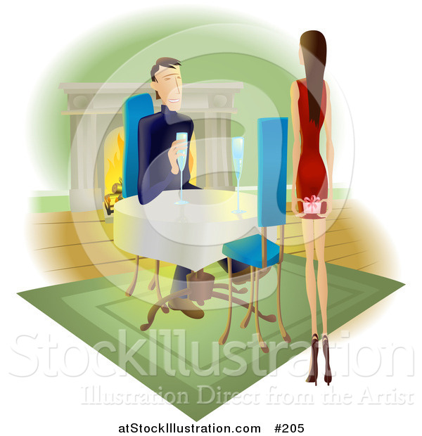 Vector Illustration of a Woman Approaching a Man with a Gift Behind Her Back