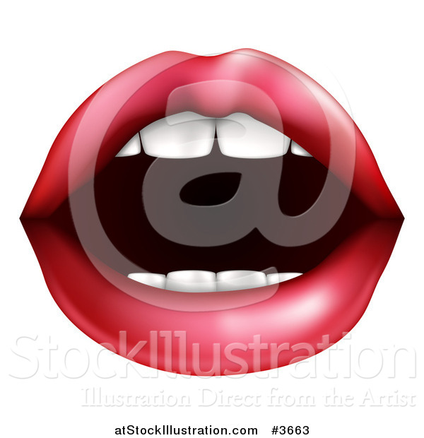 Vector Illustration of a Womans Open Mouth with Plump Red Lips and White Teeth
