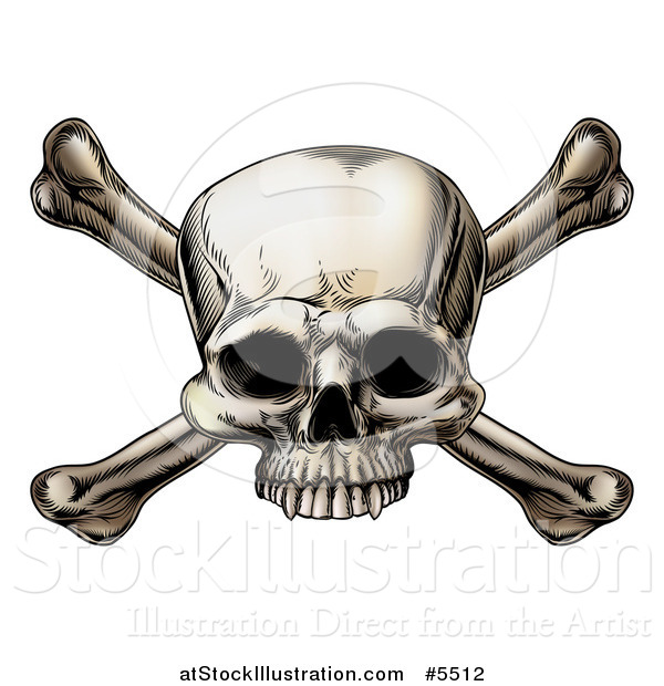 Vector Illustration of a Woodblock Skull and Crossbones