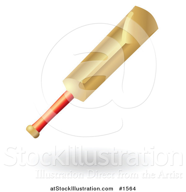 Vector Illustration of a Wooden Cricket Bat with a Red Handle