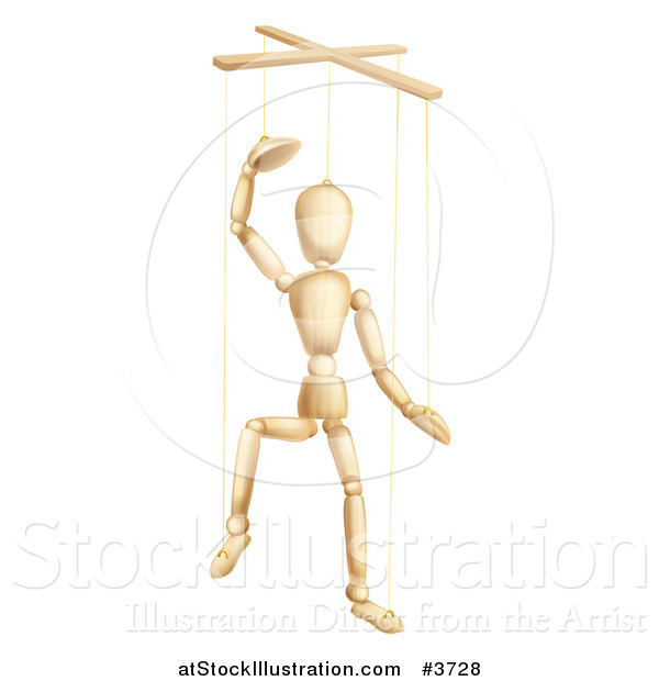 Vector Illustration of a Wooden Puppet Lifting off His Hat