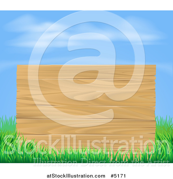 Vector Illustration of a Wooden Sign and Grass Under a Blue Sky