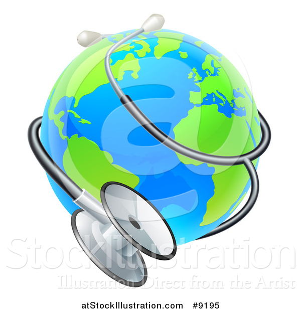 Vector Illustration of a World Earth Globe Wrapped in a Stethoscope