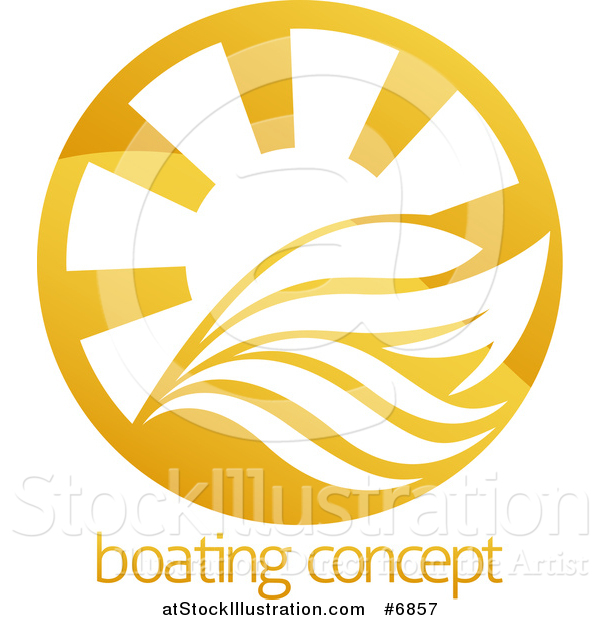 Vector Illustration of a Yacht, Waves and Sun Rays over Sample Text