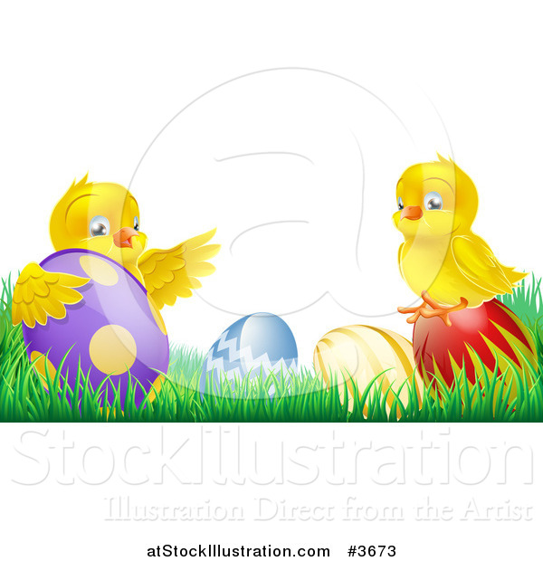 Vector Illustration of a Yellow Easter Chicks Playing in Grass with ...