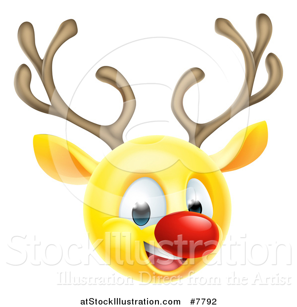 Vector Illustration of a Yellow Smiley Emoji Emoticon Christmas Reindeer Rudolph