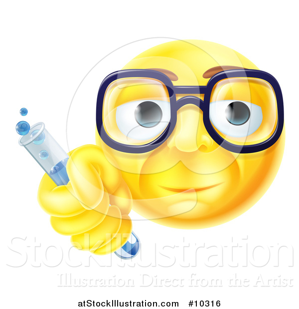 Vector Illustration of a Yellow Smiley Face Emoji Emoticon Scientist Holding a Test Tube