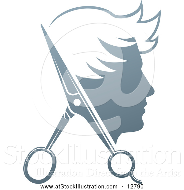 Vector Illustration of a Young Man Haircut Concept Logo with Scissors