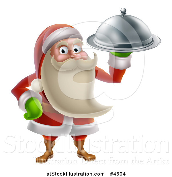 Vector Illustration of a Young Santa Claus Holding a Food Platter