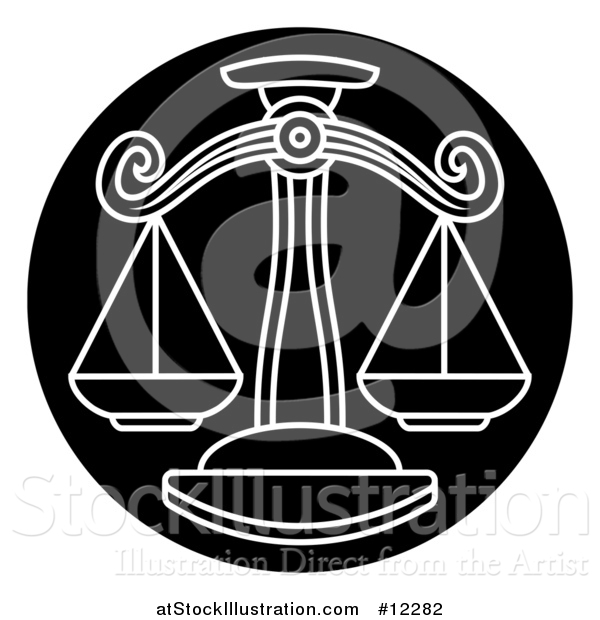 Vector Illustration of a Zodiac Horoscope Astrology Libra Scales Circle Design, Black and White