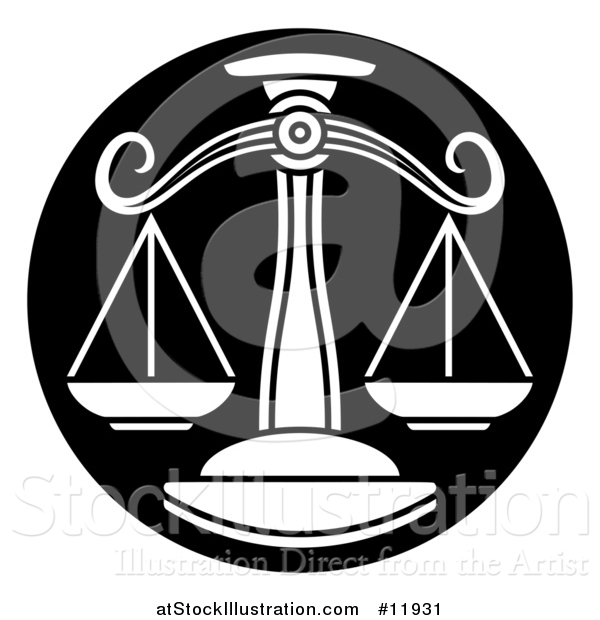 Vector Illustration of a Zodiac Horoscope Astrology Libra Scales Circle Design in Black and White