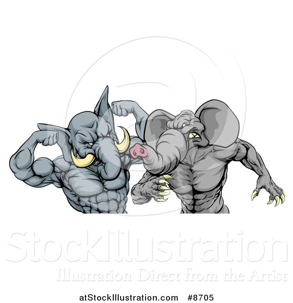 Vector Illustration of Aggressive Elephant Men Republican Candidates Fighting