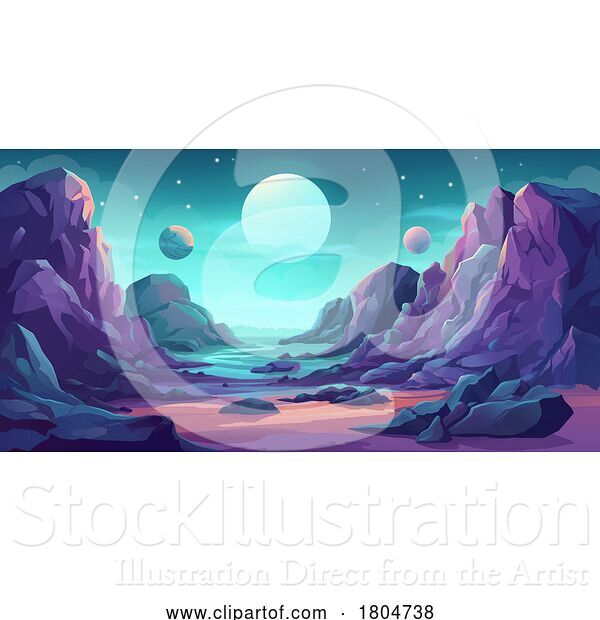 Vector Illustration of Alien Planet Outer Space Landscape Game Background