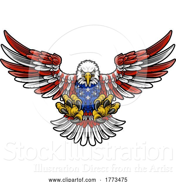 Vector Illustration of American Flag Bald Eagle Mascot Claws