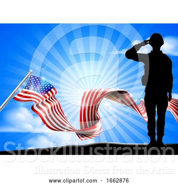 Vector Illustration of American Flag Saluting Soldier Background